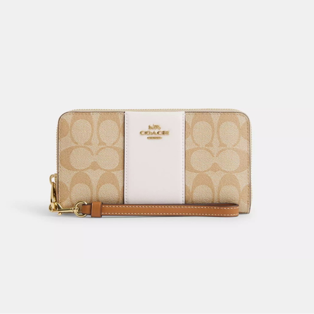 Coach Long Zip Around Wallet In Signature Canvas With Stripe